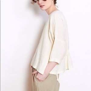 Black crane gathered top cream linen xs